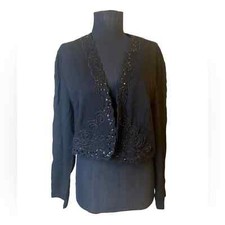 Vintage R M Richards by Karen Kwong Black Beaded Long Sleeve Evening Jacket