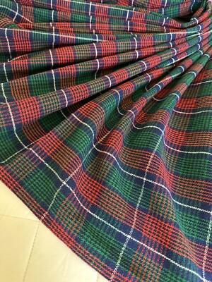 Wool Plaid Fabric Tablecloth 53x 65” Green Red Blue Christmas