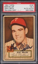 1952 Topps Baseball Bob Miller #187 Gray Back PSA 3 RARE AUTO POP 1of 1