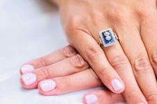 Art Deco style 3.30 CTW Blue Sapphire  Round White CZ Women's Antique Ring.