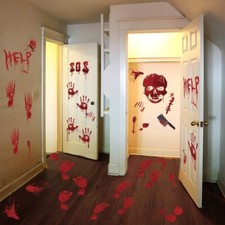 Halloween Decors Stickers Window Clings Bloody Handprint Footprint Scary Window