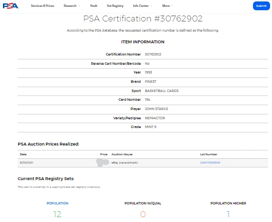 1993-94 Topps Finest Refractor #194 John Starks PSA 9 solo 1 grado superior Foto 3 de 3