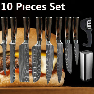 10 Pcs Kitchen Knives Set Japanese Damascus Pattern Stainless Steel Chef s Knife