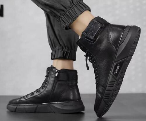 Men's Faux Leather High-Top Shoes Biker New Casual Lace-Up Cargo Ankle Boots