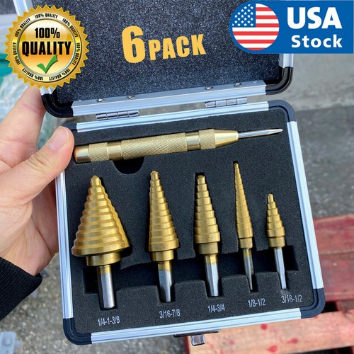 HSS 6PCS Titanium Step Drill Bit Set W 