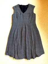 Womens Dress-ANN TAYLOR-navy/white circle pattern lined slvlss Classic-10