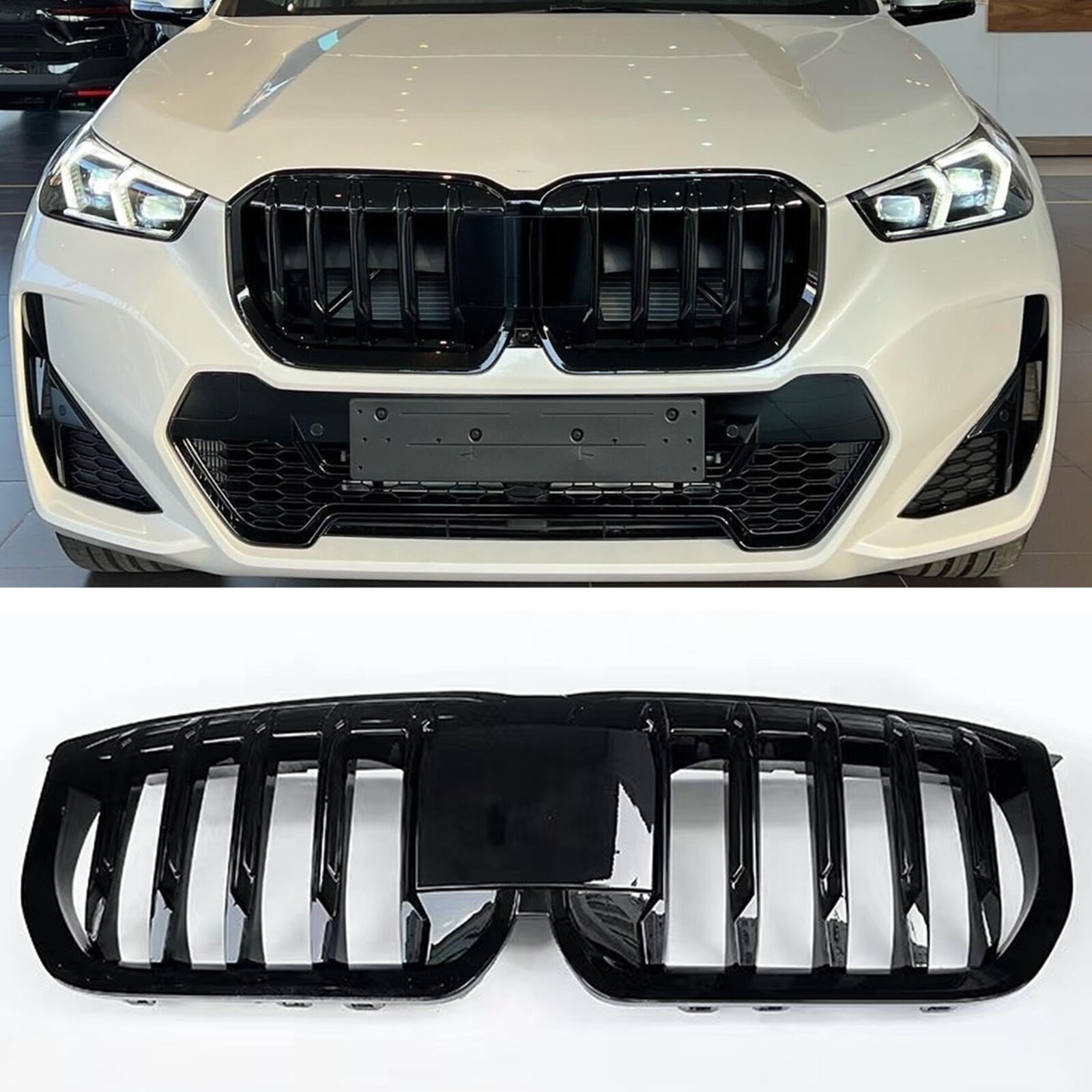 1x Black Front Kidney Grille Bumper Grill Mesh For BMW X1 U11 23-24 Single Line