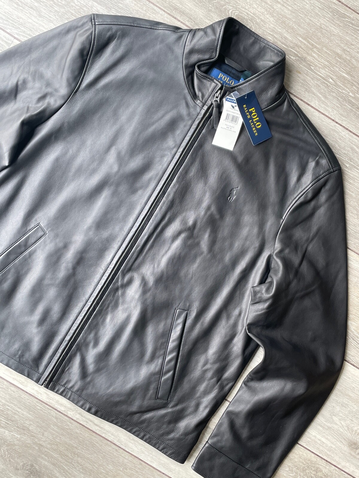 RALPH LAUREN POLO BLACK SOUTH HAMPTON LEATHER JACKET COAT - XL - NEW & TAGS