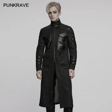 Punk Rave Men Black Gothic Cyberpunk Flap Pocket Fitted Jacket Knitted Long Coat