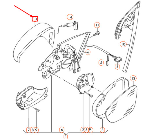 Neuf Volkswagen Cc avant Droit Porte Miroir Casquette 3C8857538AGRU Véritable - Photo 1/1
