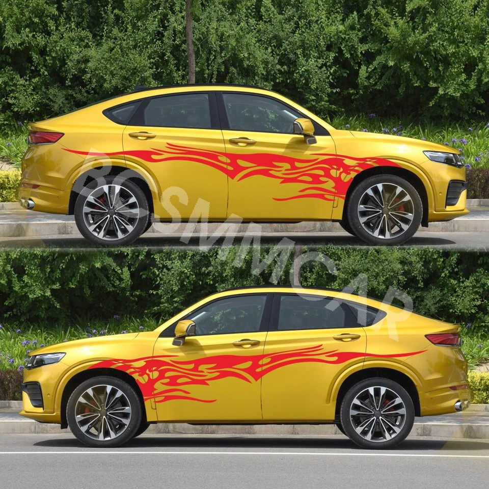 Car Stickers Both Side Body Fire Flame Graphics Vinyl Decals Waterproof 2pcs - Image 4 of 4