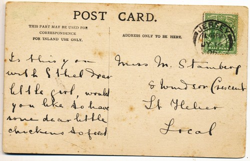 Little Farmers, young girls with chickens, 1906 postcard to Georgina Stamberg - Picture 2 of 2