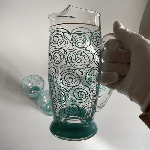 Mid Century Modern Turquoise Swirl Cocktail Set 5 Pieces - Picture 4 of 5
