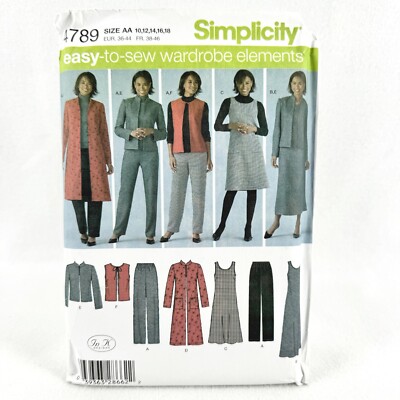 Simplicity 4789 Pants Vest Jacket and Jumper Dress Misses Size 10 18 Pattern