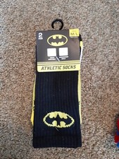 NEW BOYS BATMAN SPORT ATHLETIC CREW SOCKS 2 PAIRS M/L