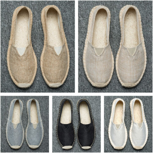 Men Women Linen Flat Shoes Slip on Plain Canvas Kung Fu Tai chi Retro Casual - Picture 1 of 17