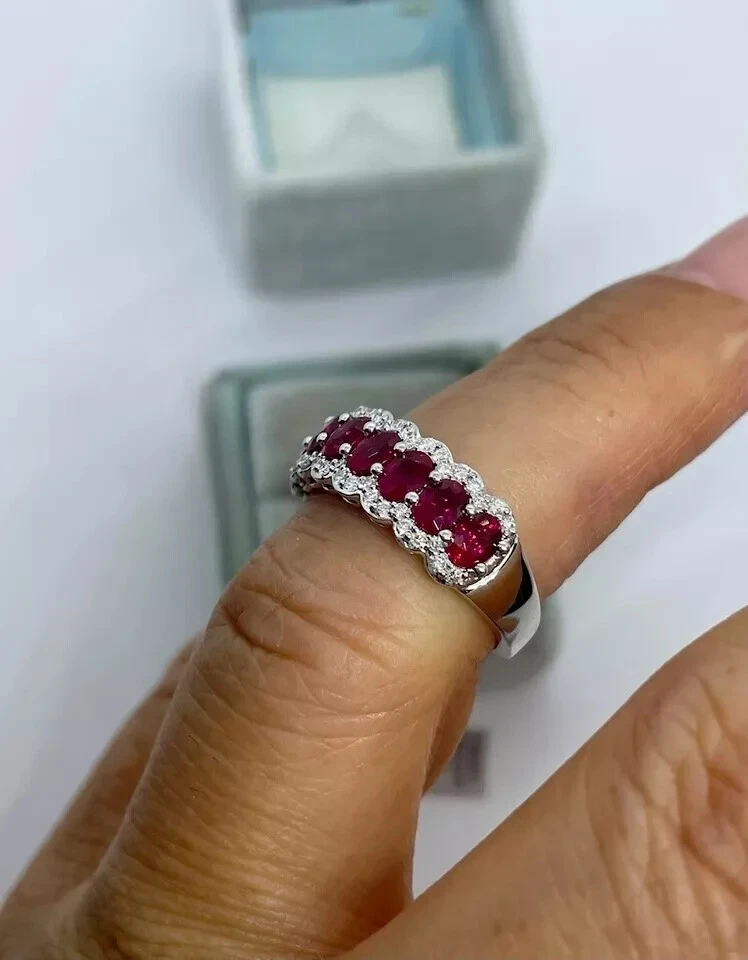 2.30Ct Oval Cut Lab-Created Pink Ruby Women's Wedding Ring 14K White Gold Plated - Image 4 of 4