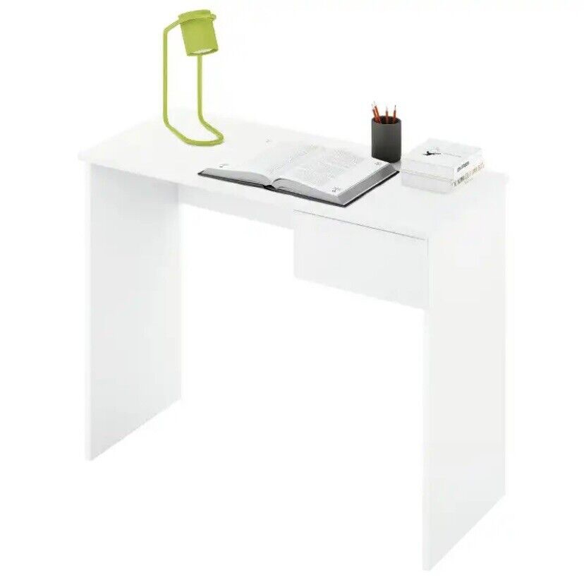 Mesa de ordenador escritorio juvenil con cajon color blanco estudio 90x75x50