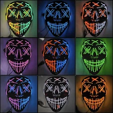 Purge Halloween LED Light Up Mask 3 Modes Costume Rave Cosplay Party Clubbing