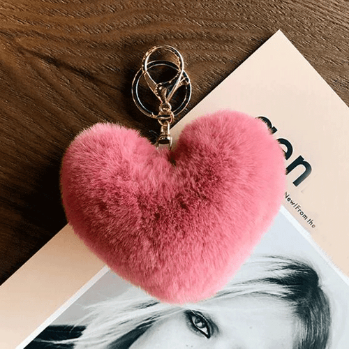 Lindo Llavero Falso Piel de Conejo Corazón Pompón Felpa Mujer Bolso Dije Esponjoso Llavero - Imagen 6 de 19