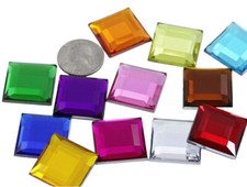 24mm Flat Back Square Costume Gems Acrylic Rhinestones - 14 PCS - 11 COLORS