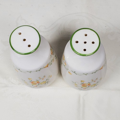 Vintage Noritake Salt Pepper Ivory Shakers Set Dainty Flowers Cottage Green Trim - Picture 4 of 10