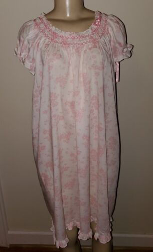 Vintage Miss Elaine Pink Floral Nightgown Size Lar