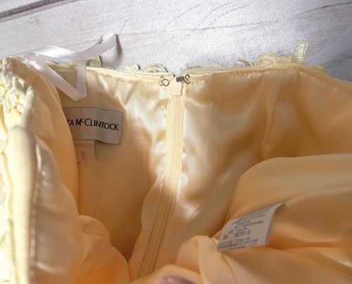 Jessica McClintock Pale Yellow Pleated Embroidered Bodice Chiffon Formal Size 4 - Picture 10 of 18