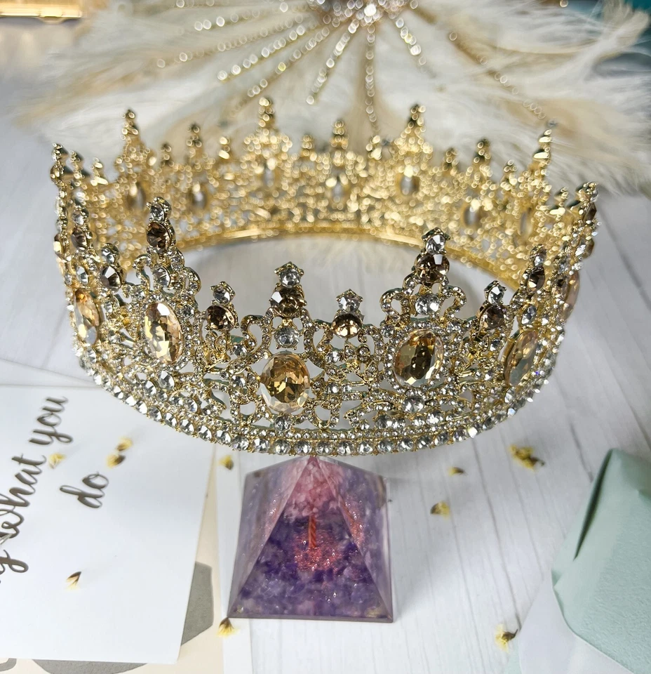 Corona de diamantes de imitación de champán, corona de novia barroca, tocado de boda, corona de fiesta Foto 3 de 4