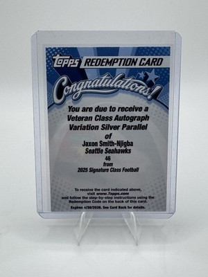 2025 Topps Signature Class JSN Jaxon Smith-Njigba Silver Auto Redemption SSP