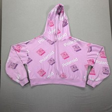Polaroid Womens Hoodie Relaxed Fit Pink All Over Camera Print Large