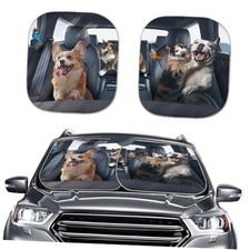Windshield Sun Shade 2-Piece Car Front Window Sunshade Blocks UV Driving Puppy