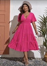 Pre Loved Shein Plunging Neck Layered Hem Pink Plus Size Dress Size 2XL -Size 16