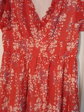 Shein Women's Floral Print L Short Sleeve V-Neck, Red Dress