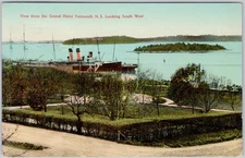 Yarmouth NS Grand Hotel View Ship 1910s Morden NS Split Ring Postcard H75