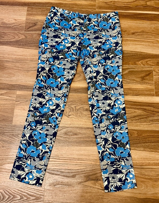 Brian Dales Navy Blue & White Floral Tuxedo Pants Men's 30 x 31