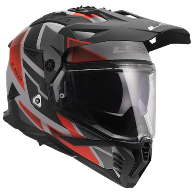 LS2 Pioneer 2 Crosshelm Block Matt Grau Rot MX702 Dualsport Enduro Helm