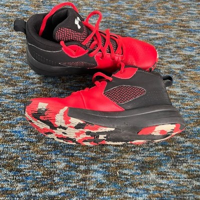 Under Armour Lockdown Red Black Leather Sneakers Shoes 4203652849 Youth Size 3.5