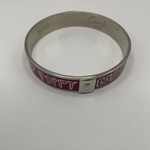 Bracciale Coach Firma Papavero Smalto Bracciale Rosa Tono Argento Gioielli Moda