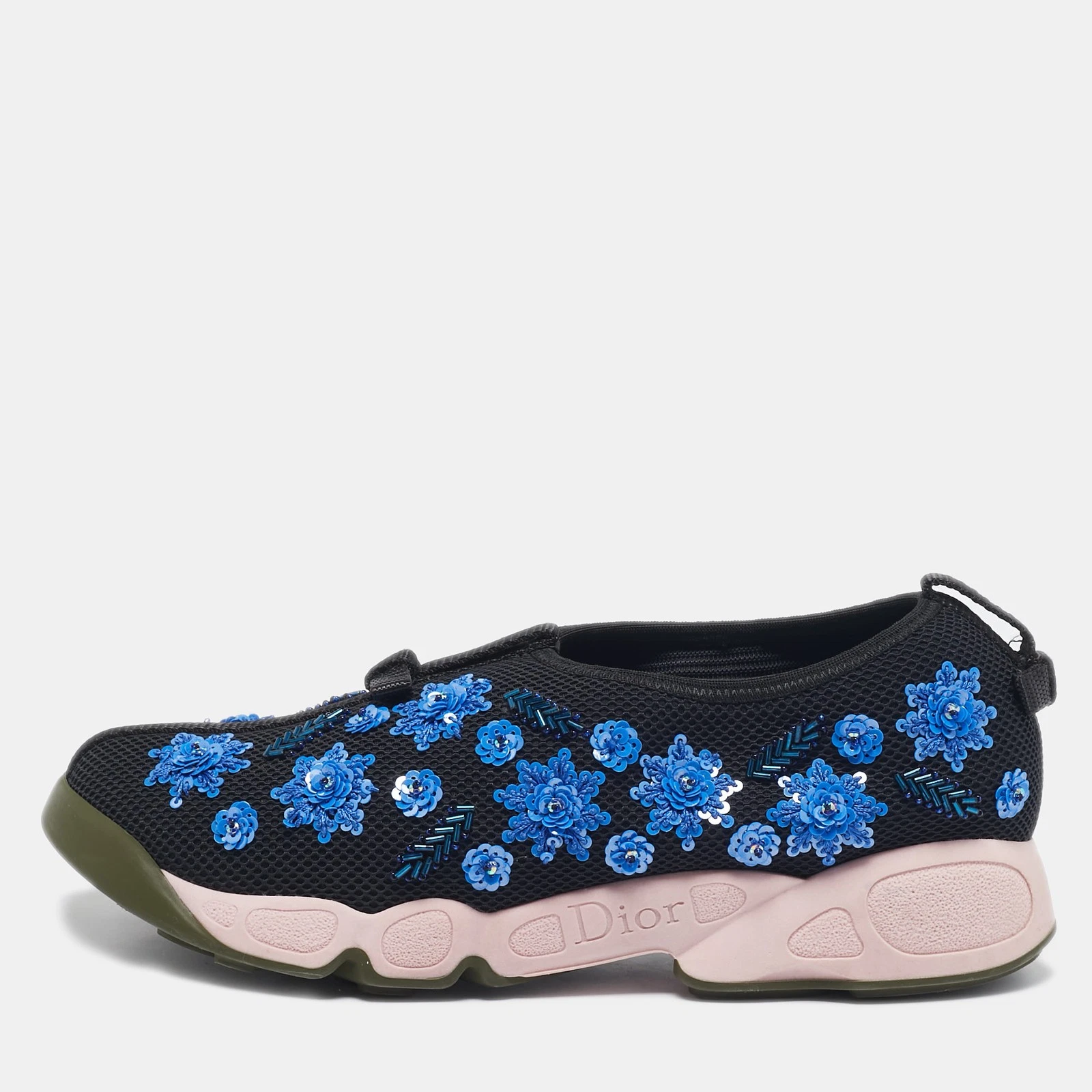 Baskets à enfiler Dior noires en maille ornée de fleurs fusion pointure 37