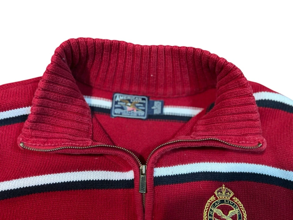 Свитер женский American Living красный и белый в полоску на молнии 1/4 размер большой - Изображение 3 из 4