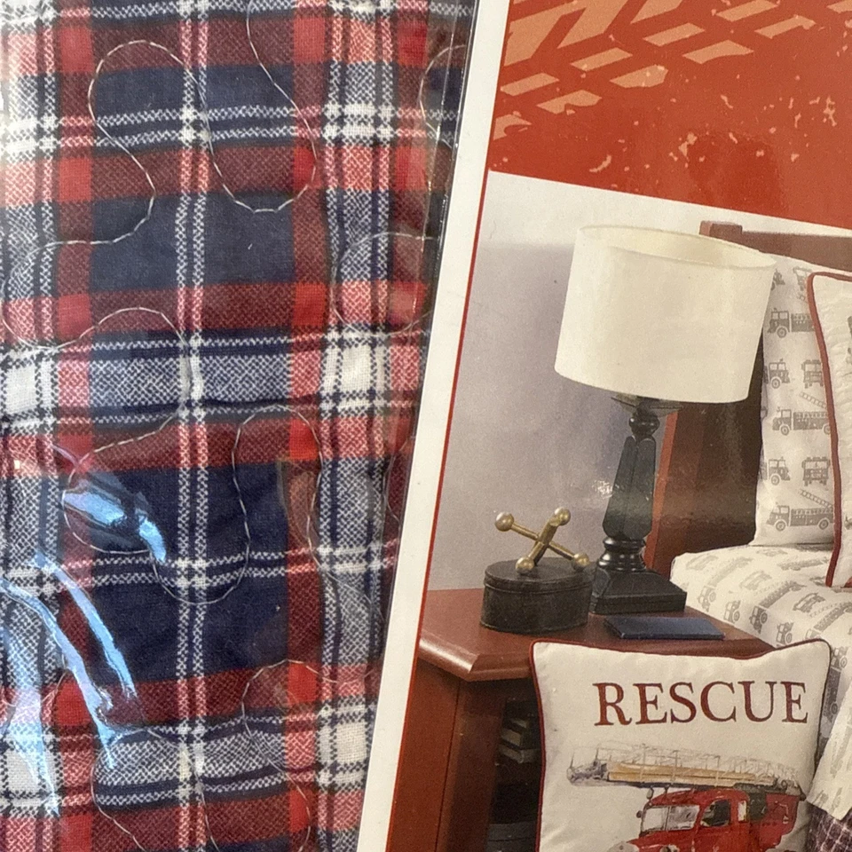 RED TRUCK Niños Reversible Blanco Rojo Azul Camión de Bomberos Edredón a Cuadros - Completo/Reina Nuevo Foto 4 de 4