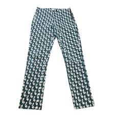 H M Geometric Triangle Print Slim Trousers Women's Size 8 Green Side Zip