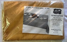 Vintage Bucilla Homespun 100 Linen Tablecloth Pre Shrunk 52 x 70 Golden Tan