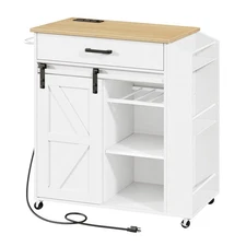 Kitchen Island with Power Outlet, Kitchen Storage Island with Spice Rack, Dra...