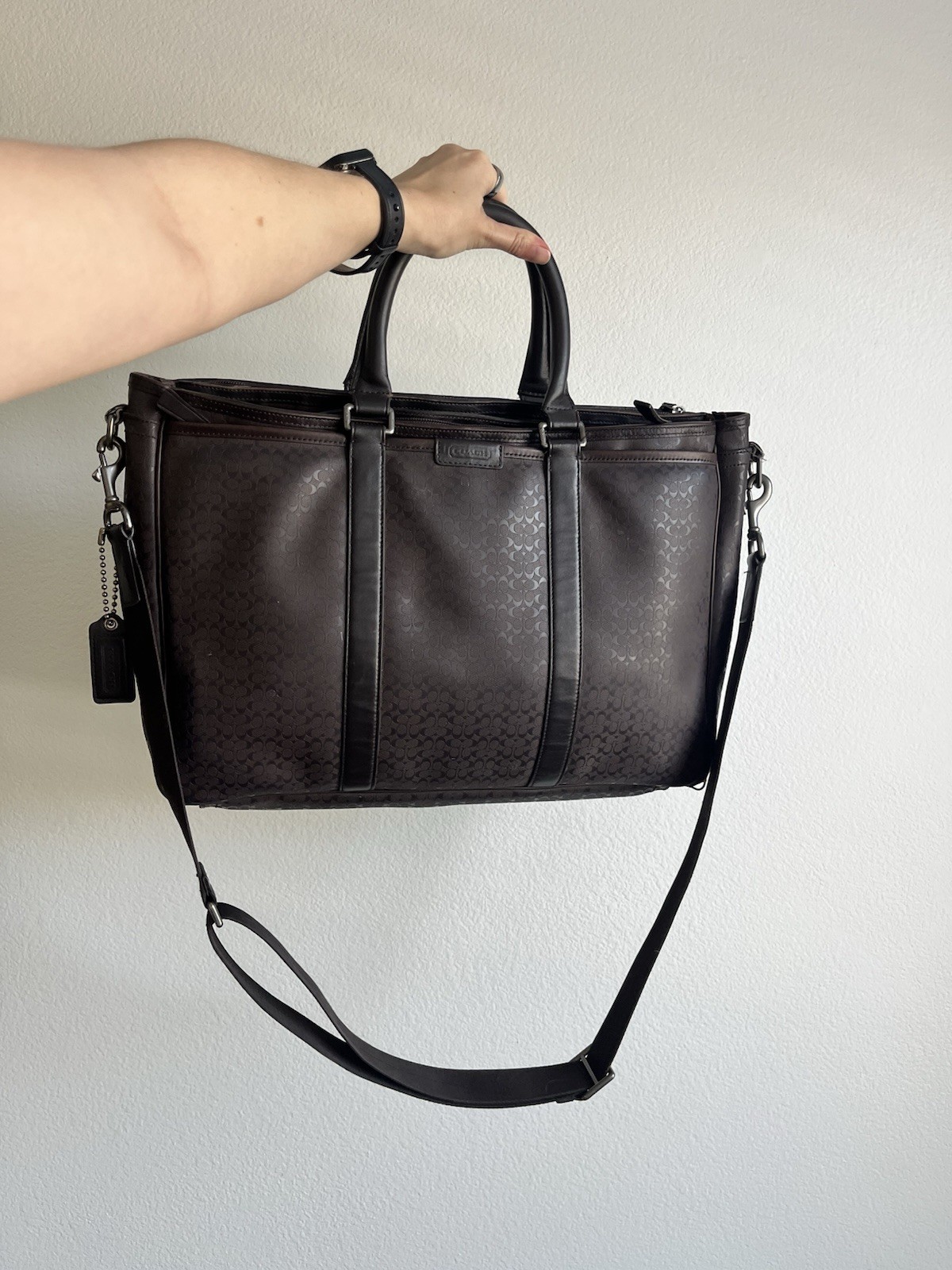 Coach Signature Print and Leather Dark Brown Brief Case