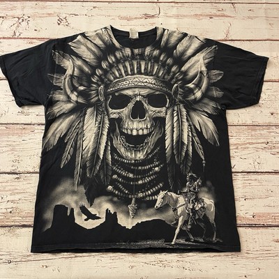 Y2K Native Indigenous Ghost Size XL Black White Mega Print Short Sleeve Tee
