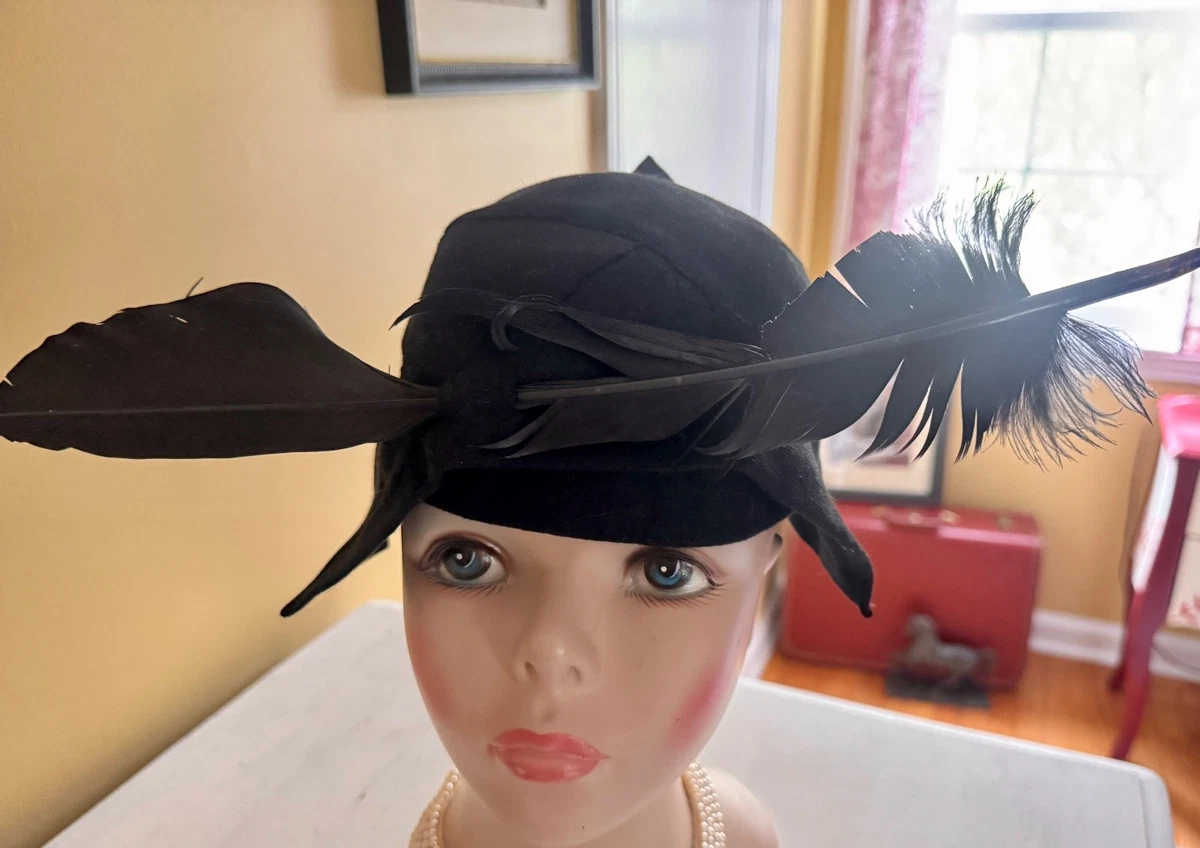 Feather Cloche Black Vintage Hats for Women for sale | eBay display picture 1
