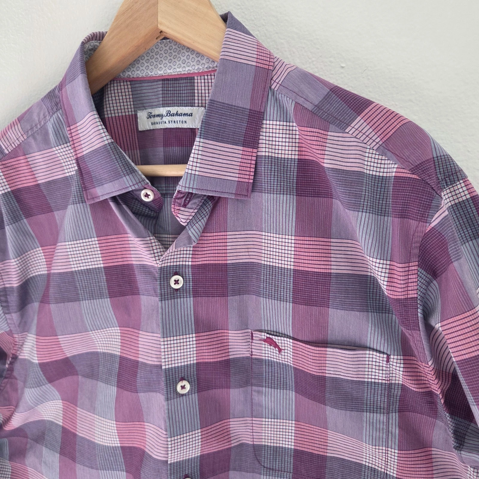 Tommy Bahama Shirt Mens L Sarasota Stretch Long Sleeve Plaid Button Up coastal