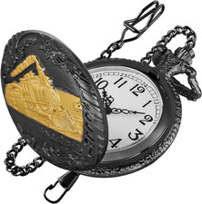Locomotive Bronze Pocket Watch for Men,Arabic Numerals White Dial Pocket Watches